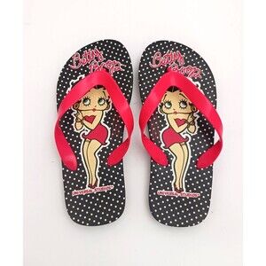 NEW Betty Boop Universal Studios Flip Flops Red Straps Blk/White Dots  37 Sz 6